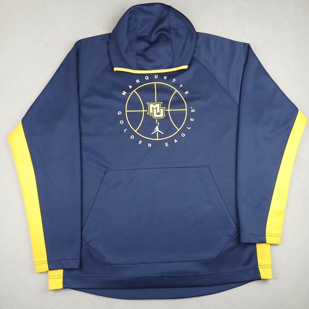 Jordan Marquette Golden Eagles Hoodie Mens XLβ Blue Yellow Basketball Sweatshirt